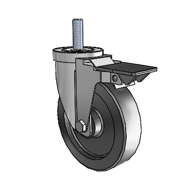 30 Series Threaded Stem Zinc Swivel Caster with 5 x 1.25 Polyolefin Wheel and PosiLoc Brake