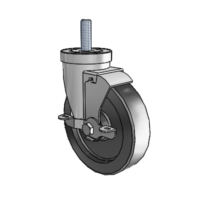 30 Series Threaded Stem Zinc Swivel Caster with 5 x 1.25 Polyolefin Wheel and VertiLoc Brake