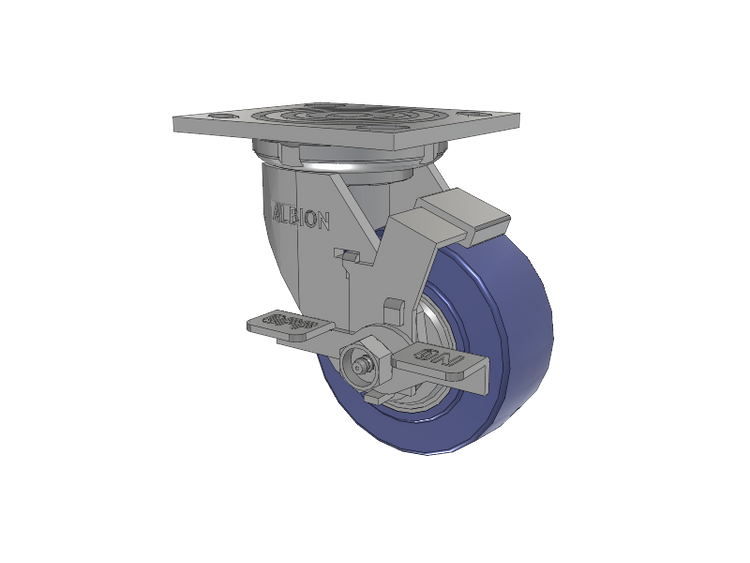 16 Series Top Plate Swivel Caster with 4 x 2 Blue HF - HydroTech (Flat) Wheel and Face Brake
