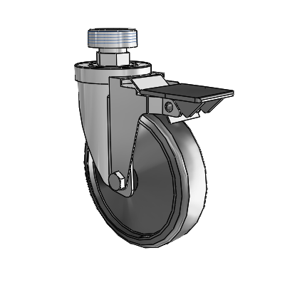 30 Series Pipe Thread Stem Zinc Swivel Caster with 5 x 1.25 Cushion Rubber Wheel and PosiLoc Brake