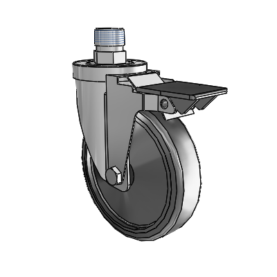 30 Series Pipe Thread Stem Zinc Swivel Caster with 5 x 1.25 Hard Rubber Wheel and PosiLoc Brake