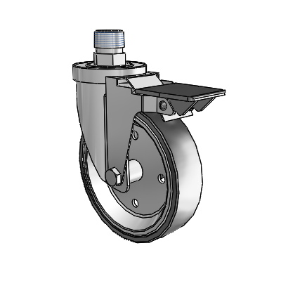 30 Series Pipe Thread Stem Zinc Swivel Caster with 5 x 1.25 Welded Disc Rubber (Black) Wheel and PosiLoc Brake