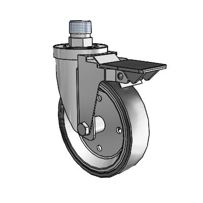 30 Series Pipe Thread Stem Zinc Swivel Caster with 5 x 1.25 Welded Disc Rubber (Black) Wheel and PosiLoc Brake