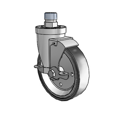 30 Series Pipe Thread Stem Zinc Swivel Caster with 5 x 1.25 Welded Disc Rubber (Black) Wheel and VertiLoc Brake