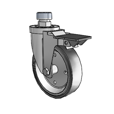 30 Series Pipe Thread Stem Zinc Swivel Caster with 5 x 1.25 Welded Disc Rubber (Black) Wheel and PosiLoc Brake