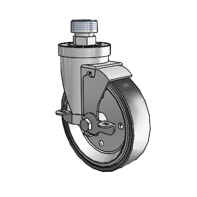 30 Series Pipe Thread Stem Zinc Swivel Caster with 5 x 1.25 Welded Disc Rubber (Black) Wheel and VertiLoc Brake