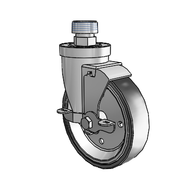 30 Series Pipe Thread Stem Zinc Swivel Caster with 5 x 1.25 Welded Disc Rubber (Black) Wheel and VertiLoc Brake