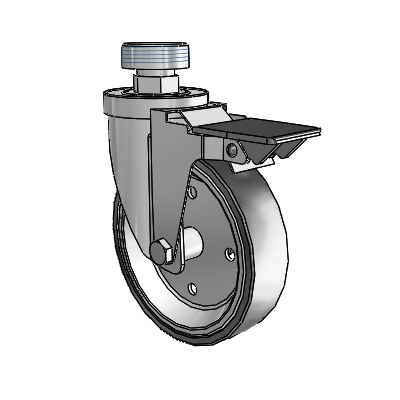 30 Series Pipe Thread Stem Zinc Swivel Caster with 5 x 1.25 Welded Disc Rubber (Black) Wheel and PosiLoc Brake
