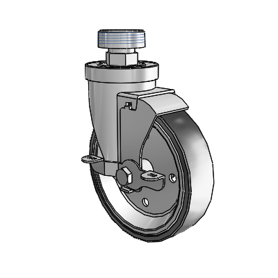 30 Series Pipe Thread Stem Zinc Swivel Caster with 5 x 1.25 Welded Disc Rubber (Black) Wheel and VertiLoc Brake