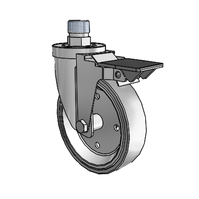 30 Series Pipe Thread Stem Zinc Swivel Caster with 5 x 1.25 Welded Disc Rubber (Grey) Wheel and PosiLoc Brake