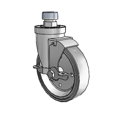 30 Series Pipe Thread Stem Zinc Swivel Caster with 5 x 1.25 Welded Disc Rubber (Grey) Wheel and VertiLoc Brake