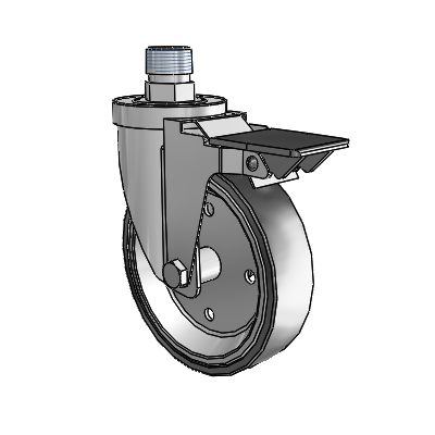 30 Series Pipe Thread Stem Zinc Swivel Caster with 5 x 1.25 Welded Disc Polyurethane Wheel and PosiLoc Brake