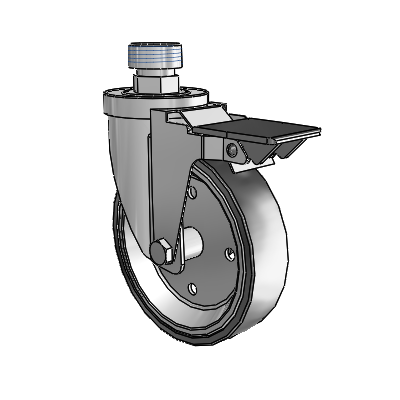 30 Series Pipe Thread Stem Zinc Swivel Caster with 5 x 1.25 Welded Disc Polyurethane Wheel and PosiLoc Brake