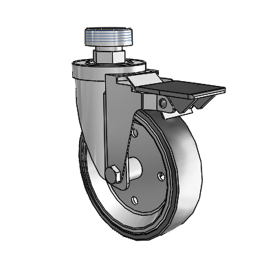 30 Series Pipe Thread Stem Zinc Swivel Caster with 5 x 1.25 Welded Disc Polyurethane Wheel and PosiLoc Brake