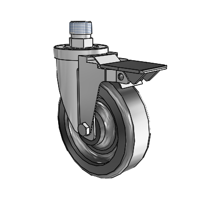 30 Series Pipe Thread Stem Zinc Swivel Caster with 5 x 1.5 Phenolic Wheel and PosiLoc Brake