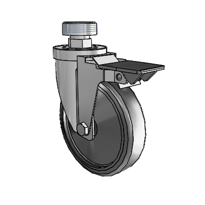 30 Series Pipe Thread Stem Zinc Swivel Caster with 5 x 1.25 Hard Rubber Wheel and PosiLoc Brake
