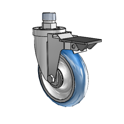 30 Series Pipe Thread Stem Zinc Swivel Caster with 5 x 1.25 PolyLoc (Blue) Wheel and PosiLoc Brake