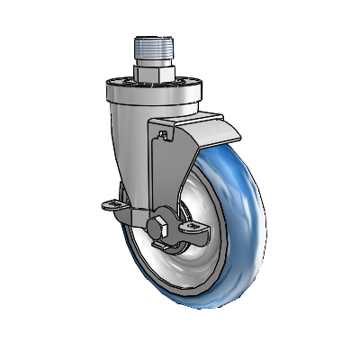 30 Series Pipe Thread Stem Zinc Swivel Caster with 5 x 1.25 PolyLoc (Blue) Wheel and VertiLoc Brake