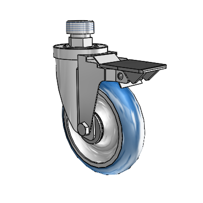 30 Series Pipe Thread Stem Zinc Swivel Caster with 5 x 1.25 PolyLoc (Blue) Wheel and PosiLoc Brake
