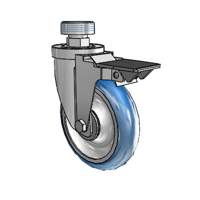 30 Series Pipe Thread Stem Zinc Swivel Caster with 5 x 1.25 PolyLoc (Blue) Wheel and PosiLoc Brake