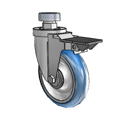 30 Series Pipe Thread Stem Zinc Swivel Caster with 5 x 1.25 PolyLoc (Blue) Wheel and PosiLoc Brake
