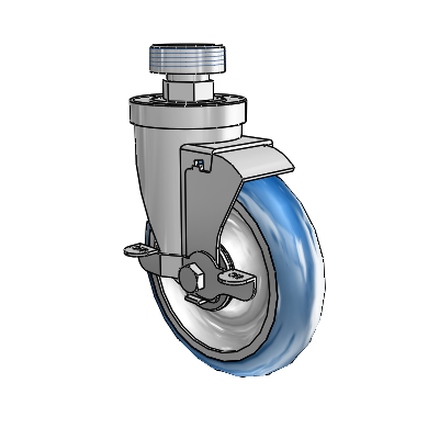 30 Series Pipe Thread Stem Zinc Swivel Caster with 5 x 1.25 PolyLoc (Blue) Wheel and VertiLoc Brake