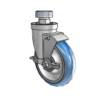 30 Series Pipe Thread Stem Zinc Swivel Caster with 5 x 1.25 PolyLoc (Blue) Wheel and VertiLoc Brake