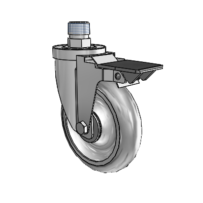 30 Series Pipe Thread Stem Zinc Swivel Caster with 5 x 1.25 PolyLock (Grey) Wheel and PosiLoc Brake