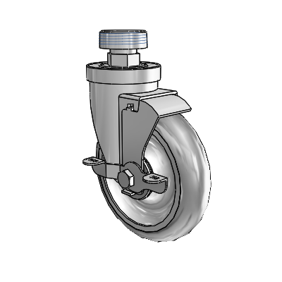30 Series Pipe Thread Stem Zinc Swivel Caster with 5 x 1.25 PolyLock (Grey) Wheel and VertiLoc Brake