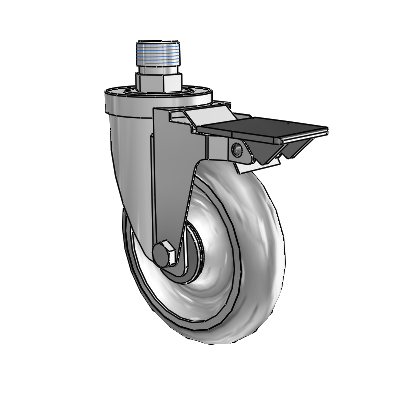 30 Series Pipe Thread Stem Zinc Swivel Caster with 5 x 1.25 Advantage TPR (Round) Wheel and PosiLoc Brake