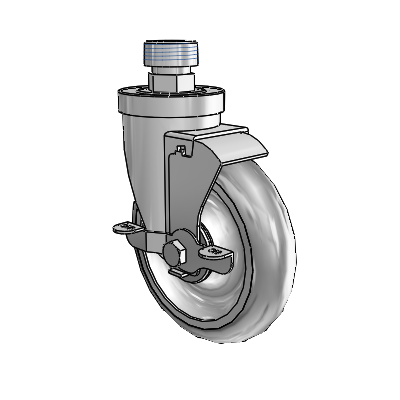 30 Series Pipe Thread Stem Zinc Swivel Caster with 5 x 1.25 Advantage TPR (Round) Wheel and VertiLoc Brake