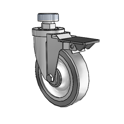 30 Series Pipe Thread Stem Zinc Swivel Caster with 5 x 1.25 Advantage TPR (Flat) Wheel and PosiLoc Brake