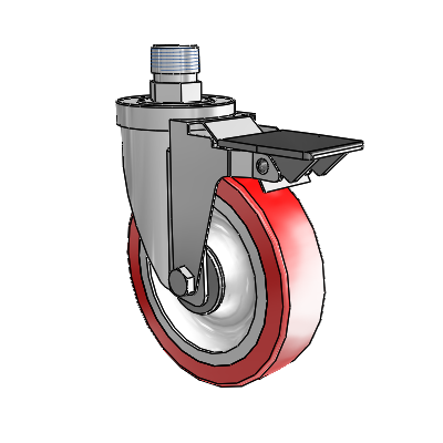 30 Series Pipe Thread Stem Zinc Swivel Caster with 5 x 1.25 Advantage Heat (Flat) Wheel and PosiLoc Brake