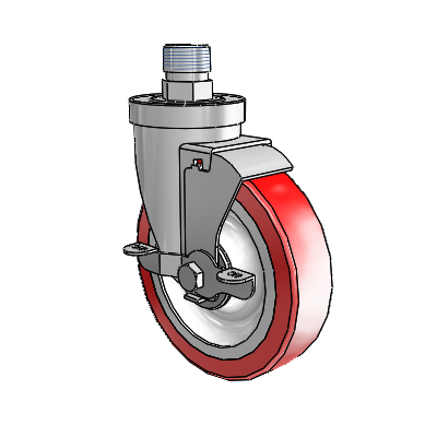 30 Series Pipe Thread Stem Zinc Swivel Caster with 5 x 1.25 Advantage Heat (Flat) Wheel and VertiLoc Brake