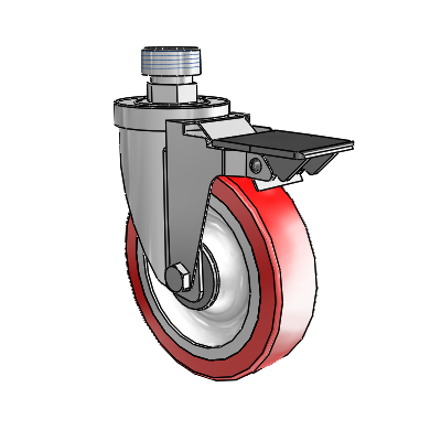 30 Series Pipe Thread Stem Zinc Swivel Caster with 5 x 1.25 Advantage Heat (Flat) Wheel and PosiLoc Brake