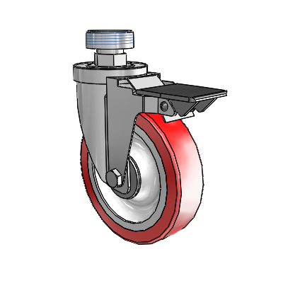 30 Series Pipe Thread Stem Zinc Swivel Caster with 5 x 1.25 Advantage Heat (Flat) Wheel and PosiLoc Brake