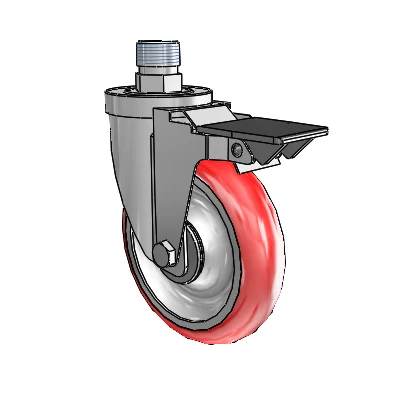 30 Series Pipe Thread Stem Zinc Swivel Caster with 5 x 1.25 Advantage Heat (Round) Wheel and PosiLoc Brake