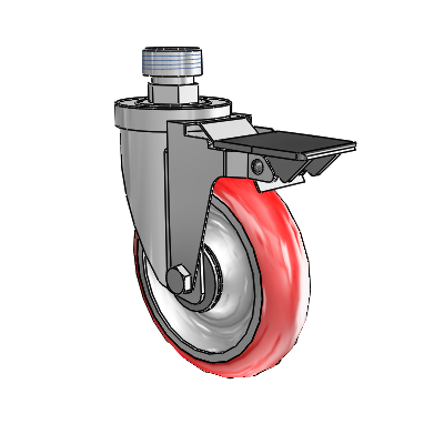 30 Series Pipe Thread Stem Zinc Swivel Caster with 5 x 1.25 Advantage Heat (Round) Wheel and PosiLoc Brake
