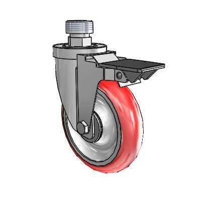 30 Series Pipe Thread Stem Zinc Swivel Caster with 5 x 1.25 Advantage Heat (Round) Wheel and PosiLoc Brake