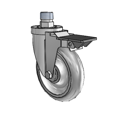 30 Series Pipe Thread Stem Zinc Swivel Caster with 5 x 1.25 PolyLock (Grey) Wheel and PosiLoc Brake