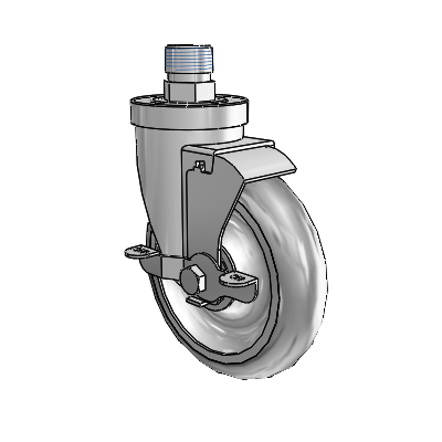 30 Series Pipe Thread Stem Zinc Swivel Caster with 5 x 1.25 PolyLock (Grey) Wheel and VertiLoc Brake