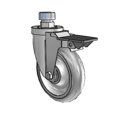 30 Series Pipe Thread Stem Zinc Swivel Caster with 5 x 1.25 PolyLock (Grey) Wheel and PosiLoc Brake