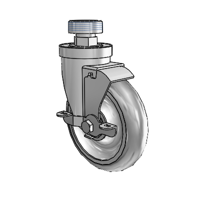 30 Series Pipe Thread Stem Zinc Swivel Caster with 5 x 1.25 PolyLock (Grey) Wheel and VertiLoc Brake