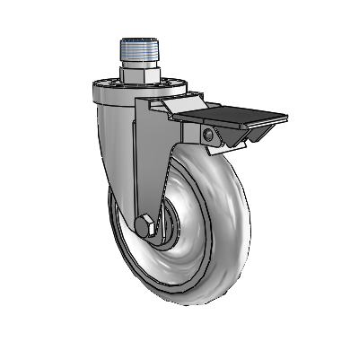 30 Series Pipe Thread Stem Zinc Swivel Caster with 5 x 1.25 Advantage TPR (Round) Wheel and PosiLoc Brake