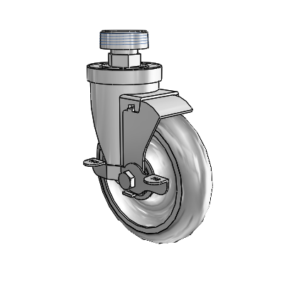 30 Series Pipe Thread Stem Zinc Swivel Caster with 5 x 1.25 Advantage TPR (Round) Wheel and VertiLoc Brake