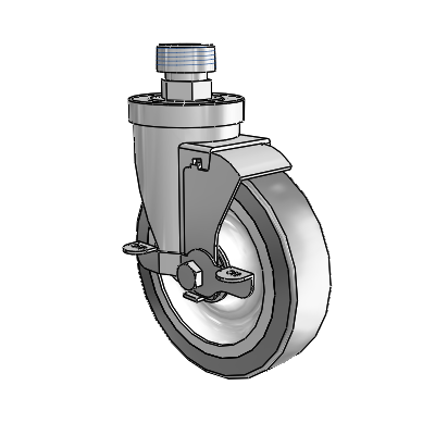 30 Series Pipe Thread Stem Zinc Swivel Caster with 5 x 1.25 Advantage TPR (Flat) Wheel and VertiLoc Brake