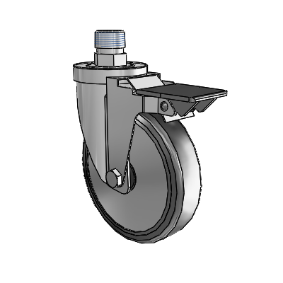 30 Series Pipe Thread Stem Zinc Swivel Caster with 5 x 1.25 Cushion Rubber (+ Side Plates) Wheel and PosiLoc Brake