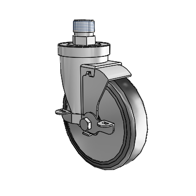 30 Series Pipe Thread Stem Zinc Swivel Caster with 5 x 1.25 Cushion Rubber (+ Side Plates) Wheel and VertiLoc Brake
