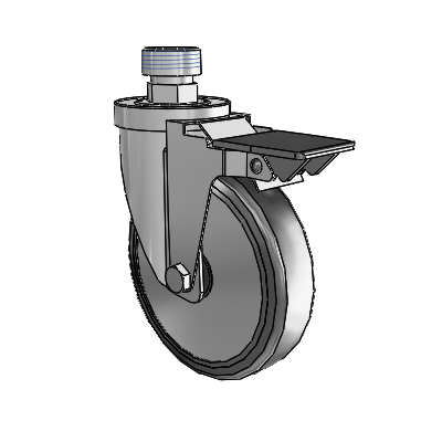 30 Series Pipe Thread Stem Zinc Swivel Caster with 5 x 1.25 Cushion Rubber (+ Side Plates) Wheel and PosiLoc Brake