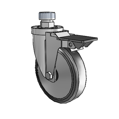 30 Series Pipe Thread Stem Zinc Swivel Caster with 5 x 1.25 Cushion Rubber (+ Side Plates) Wheel and PosiLoc Brake